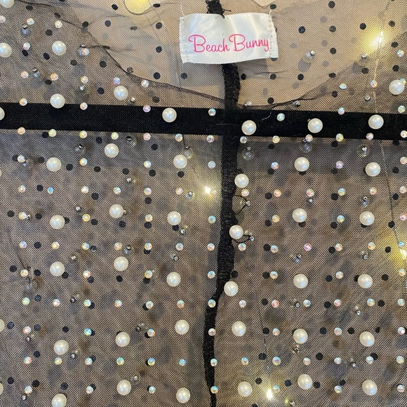 NWOT Beach Bunny Champagne Nights Pearl Mesh Dress in Black - Picture 8 of 10